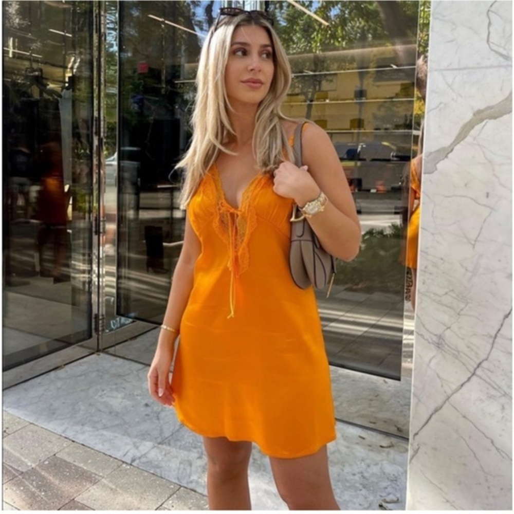 Zara Orange Contrasting Satin Effect Slip Dress Size M
